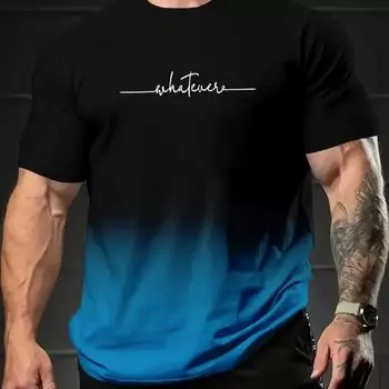 Футболка с короткими рукавами и 3D-принтом, мужская свободная, с круглым вырезом, с принтом и градиентом, модный топ, мужская футболка, одежда S