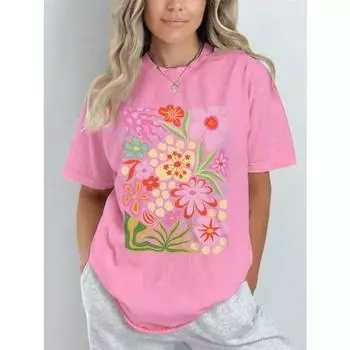 Футболка с короткими рукавами и цветочным узором XS