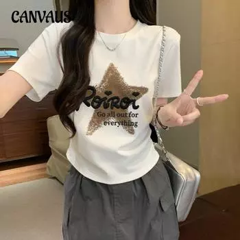 Футболка с короткими рукавами и круглым вырезом с принтом, женские летние короткие топы с тонкой талией S розовый