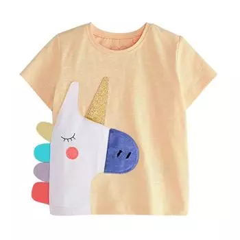 Футболка с короткими рукавами и круглым вырезом для девочек от 2 до 7 лет, летний повседневный топ с мультяшным рисунком 90
