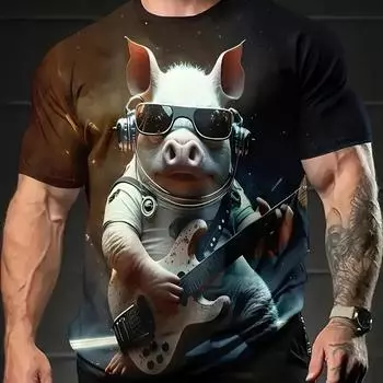 Футболка с короткими рукавами и круглым вырезом с принтом свиньи 3D, модная и удобная уличная одежда, повседневный свитер, мужская одежда S