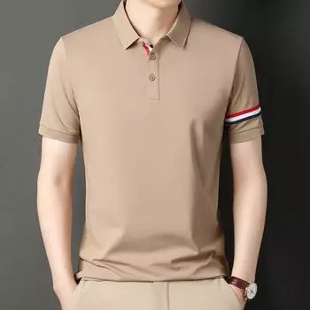 Футболка с короткими рукавами и лацканами из хлопка, мужская летняя новая модная повседневная полосатая рубашка-поло с коротким рукавом, мужская одежда M