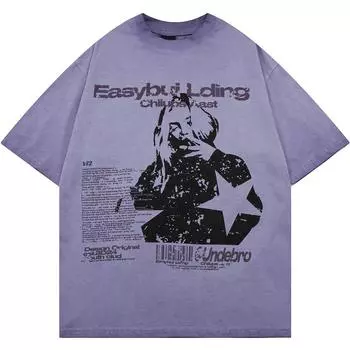 Футболка с короткими рукавами и принтом персонажей, с эффектом стирки, тай-дай, повседневным топом с круглым вырезом, летняя мужская модель INS High Street Trend M шифер серый