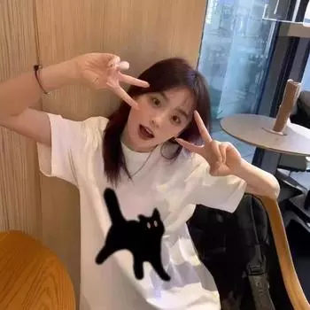 Футболка с короткими рукавами и ретро-кошачьим принтом на плечах для женщин, летний дизайн, топ из чистого хлопка, футболки для женщин S белый