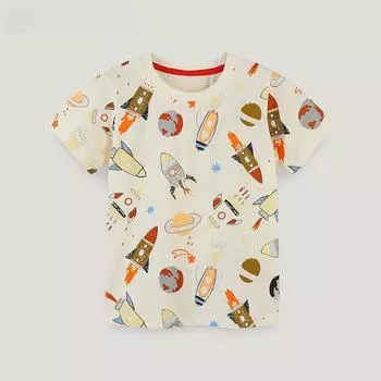 Футболка с короткими рукавами и рисунком в европейском/американском стиле для мальчиков, летняя трикотажная хлопковая футболка для маленьких/средних детей 5 Years - 115 cm