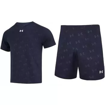 Футболка с короткими рукавами из дышащего трикотажа с принтом логотипа Under Armour, тренировочные шорты с пятью точками, повседневный спортивный комплект 21500531-409+21500231-409 S