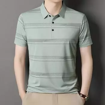 Футболка с короткими рукавами из шелка, мужская рубашка поло со средними лацканами, нижняя часть рубашки, свободный верх M