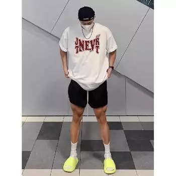 Футболка с короткими рукавами, модная брендовая свободная футболка для пар, унисекс, футболка с половиной рукавов, топ 2024 M чёрный