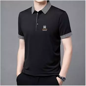 Футболка с короткими рукавами, мужская летняя рубашка поло нового стиля для людей молодого и среднего возраста, повседневный однотонный с лацканами, свободный мужской топ с половиной рукавов M