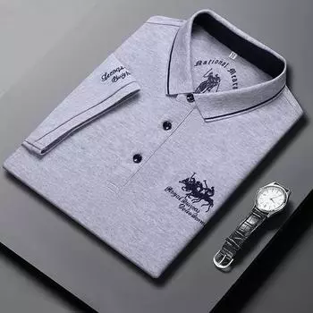 Футболка с короткими рукавами, мужская рубашка поло, простая футболка, летняя тонкая мужская футболка с лацканами и половиной рукавов с вышивкой M