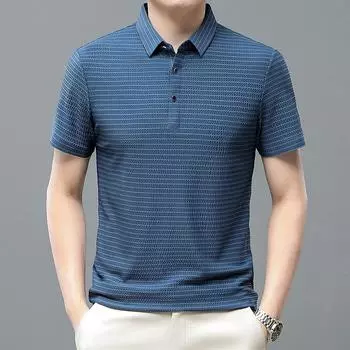 Футболка с короткими рукавами, мужская, с лацканами, высококачественная, полосатая, с коротким рукавом, рубашка-поло для отца среднего возраста, мужская одежда S