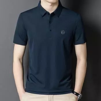 Футболка с короткими рукавами, мужская универсальная бесшовная рубашка с лацканами, новая летняя мужская шелковистая тонкая рубашка M