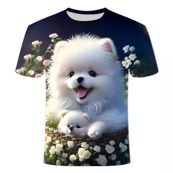 Футболка с короткими рукавами, напечатанная на 3D-принтере, серии Cute and Cute Dog, летняя футболка с короткими рукавами для мужчин и женщин XS