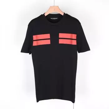 Футболка с короткими рукавами Neil Barrett, круглая, с двумя линиями, черная, красная BJT394AG568S1076