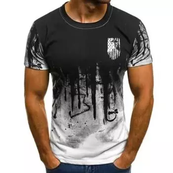 Футболка с короткими рукавами с градиентом, летняя, цифровая печать, USA Eagle, повседневный топ с брызгами чернил, модная мужская одежда, уличная одежда M