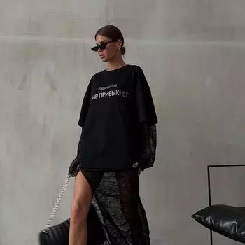 Футболка с короткими рукавами со стразами, женская летняя свободная тонкая модная блузка с короткими рукавами и пуловером L чёрный