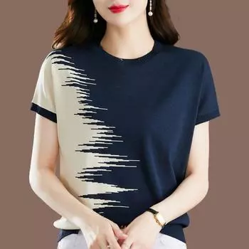 Футболка с короткими рукавами Summer Ice Silk, женская свободная трикотажная рубашка с большим верхом S тёмно-синий