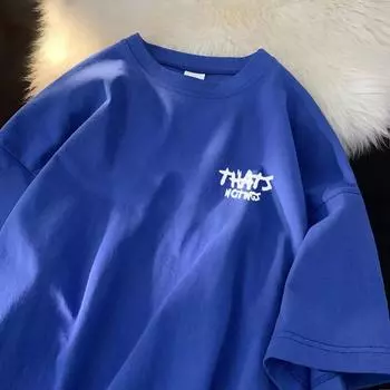 Футболка с короткими рукавами в американском стиле для мальчиков, летняя модная брендовая простая футболка с круглым вырезом, новинка 2024 года, топ для пары в гонконгском стиле M белый