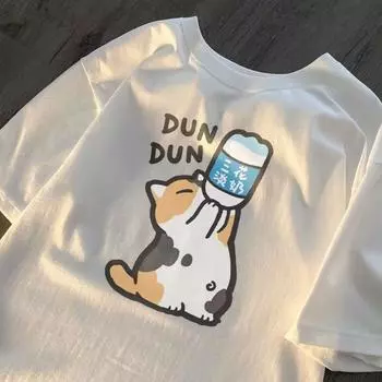 Футболка с короткими рукавами, женская, хлопковая, с рисунком из мультфильмов, популярная летняя футболка с коротким рукавом XS