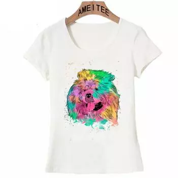 Футболка с красочным принтом «Собака чау-чау» на лето, уникальная женская футболка для любителей собак S белый