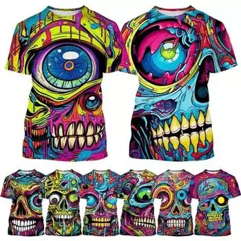 Футболка с красочным уличным граффити в стиле хип-хоп и крутым черепом, 3D-печать, персонализированная мужская модная повседневная футболка, футболки с короткими рукавами XS