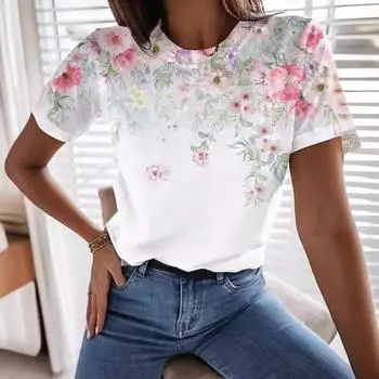 Футболка с круглым вырезом 3d, женские футболки, футболки с коротким рукавом и принтом в минималистском стиле S серый