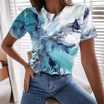 Футболка с круглым вырезом 3d, женские футболки, футболки с коротким рукавом и принтом в минималистском стиле M серый