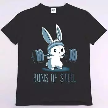 Футболка с круглым вырезом BUNS OF STEEL Rabbit Fitness Funny Gym Rat для бодибилдинга, мужская повседневная футболка с коротким рукавом большого размера S