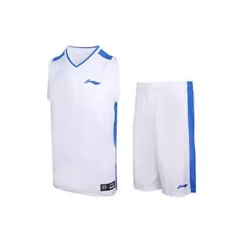 Футболка с круглым вырезом для командных соревнований Li Ning Campus Series, тренировочная футболка с широкими штанинами, баскетбольный комплект для мужчин, белый YATT117-1 S