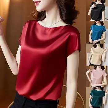 Футболка с круглым вырезом, гладкие женские топы из полиэстера для работы 2XL розовый