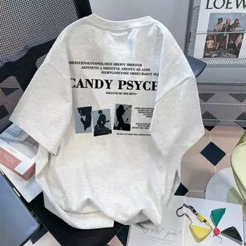 Футболка с круглым вырезом High Street с принтом букв для мужчин и женщин из чистого хлопка, летняя мода, чувство дизайна, удобный топ для пар с короткими рукавами, Harajuku S серый