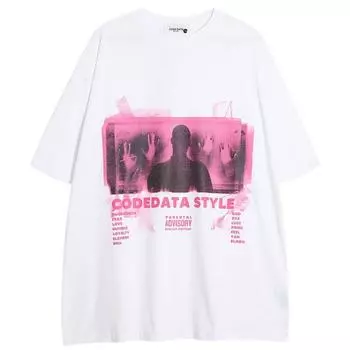 Футболка с круглым вырезом High Street Shadow Printed для мужчин и женщин, ретро, чистый хлопок, летняя модная тенденция, повседневная, удобная, парная, с коротким рукавом, Harajuku S белый