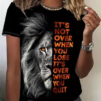 Футболка с круглым вырезом и 3D-принтом льва, повседневный топ с короткими рукавами весна/лето, женская одежда XS