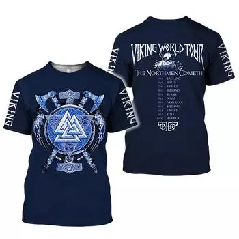 Футболка с круглым вырезом и 3D-принтом с символом викингов, повседневная, с коротким рукавом, мужские футболки, модные топы, футболки, одежда больших размеров, размер XXS-6XL XXS