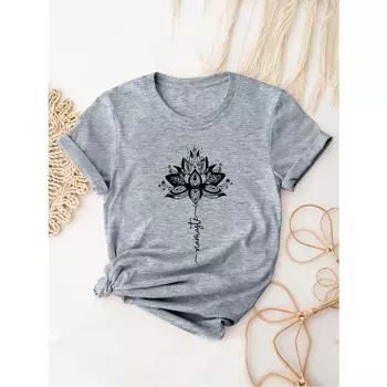 Футболка с круглым вырезом и 3D-принтом с цветами и буквами, повседневный топ с коротким рукавом для весны и лета S