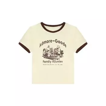 Футболка с круглым вырезом и буквенным принтом, женская футболка с коротким рукавом, повседневные топы на бретелях, укороченный топ с блокировкой цвета, женская летняя футболка Y2k, уличная одежда M абрикосовый