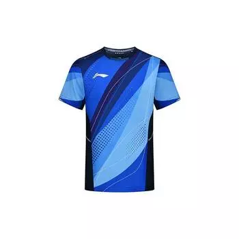 Футболка с круглым вырезом и цветным принтом Li Ning Ln Table Tennis Competition, мужская, синяя AAYT027-2
