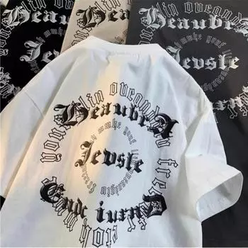 Футболка с круглым вырезом и цветочным готическим принтом для мужчин и женщин в стиле ретро, летняя модная тенденция, повседневный удобный топ из чистого хлопка для пар, топ с короткими рукавами Harajuku S белый