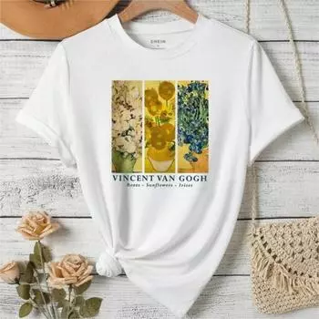 Футболка с круглым вырезом и цветочным принтом и слоганом, модная женская футболка из хлопка, повседневная женская футболка в стиле ретро с короткими рукавами S