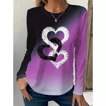 Футболка с круглым вырезом и длинным рукавом Gradient Love с 3D-принтом, модная женская одежда, повседневная одежда y2k, женская одежда Harajuku S