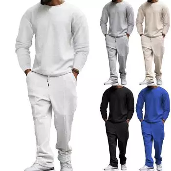 Футболка с круглым вырезом и длинным рукавом в мелкую клетку, повседневные спортивные брюки, два комплекта L чёрный