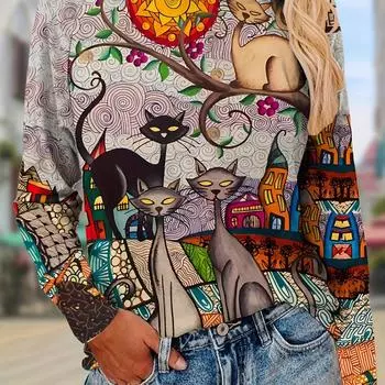 Футболка с круглым вырезом и длинным рукавом из мягкого полиэстера, повседневная одежда для женщин на весну и осень, обычная длина, тканая конструкция S