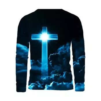 Футболка с круглым вырезом и длинными рукавами, напечатанная на 3D-принте, с узором — мягкий стандартный крой, повседневный стиль, идеально подходит для повседневной носки и отдыха на курортах весной и осенью S синий