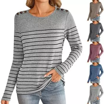 Футболка с круглым вырезом и длинными рукавами, контрастного цвета, на пуговицах L