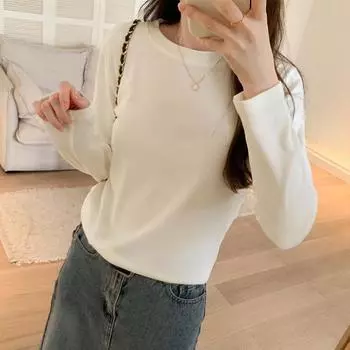 Футболка с круглым вырезом и длинными рукавами из вельвета для женщин на осень и зиму, новый стиль, облегающий внутренний фасон, базовый низ сверху S