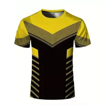 Футболка с круглым вырезом и геометрическим принтом, эластичная, быстросохнущая, влагоотводящая, летняя одежда для фитнеса, тренировок и спортзала, идеально подходит для мужских видов спорта M зелёный