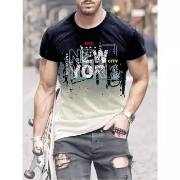 Футболка с круглым вырезом и градиентным принтом NEW YORK - мягкая, слегка эластичная полиэстеровая ткань, повседневные удобные футболки для мужчин на все времена года L