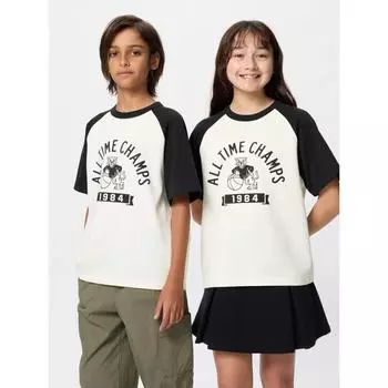Футболка с круглым вырезом и графическим узором Aerism из хлопка Uniqlo Japan