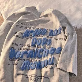 Футболка с круглым вырезом и контрастным принтом букв для мужчин и женщин из чистого хлопка, летняя модная тенденция, повседневный удобный топ с короткими рукавами для пар, Harajuku S чёрный