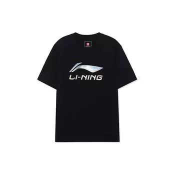 Футболка с круглым вырезом и коротким рукавом от Li Ning X Kong Shan Ji Collaboration с металлическим принтом, футболки унисекс, черные AHSRC07-2 L